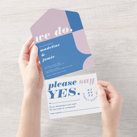 Wir machen moderne, fett blaue und Lila Retro-Abst All In One Einladung (Abreißen)