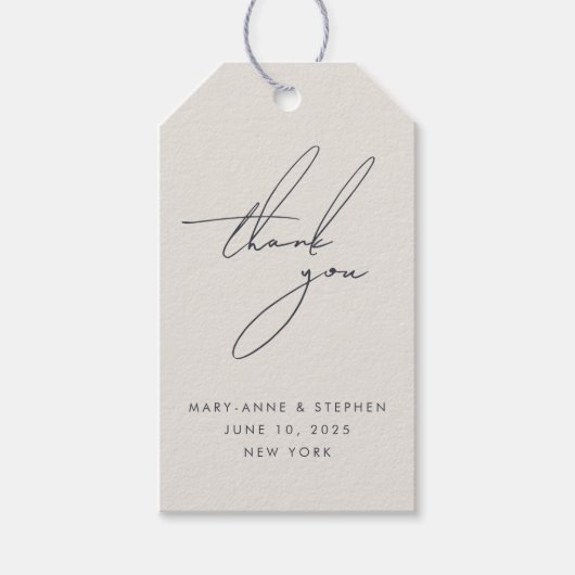 Wir machen moderne kalligraphische Hochzeit Danke Geschenkanhänger (Vorderseite)