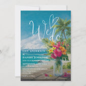 Wir machen moderne tropische Strand-Blumen-QR-Code Einladung (Vorderseite)