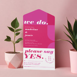 Wir machen modernes, fettes, rosa-magenta Retro-Ab All In One Einladung