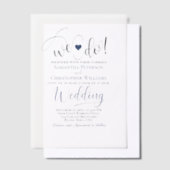Wir machen Navy Blue Modern Script & Heart Wedding Pergament Einladungen (Versetzt)