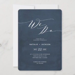 Wir machen navyblaue Schrifttext elegante Hochzeit Ankündigung