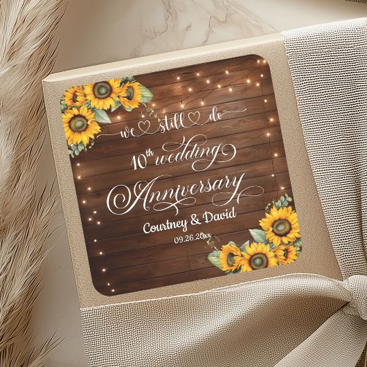 Wir machen noch 10. Wedding Anniversary String Lig Quadratischer Aufkleber