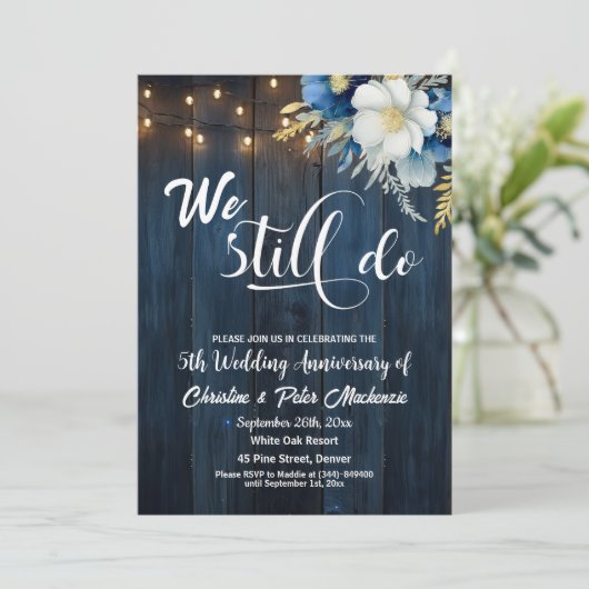 Wir machen noch 5. Wedding Anniversary String Ligh Einladung (Stehend Vorderseite)