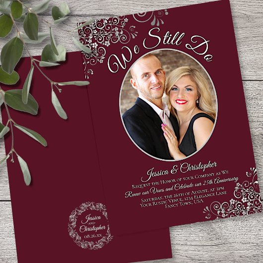 Wir machen noch Burgund & Silver Wedding Vow Erneu Einladung