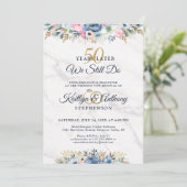 WIR MACHEN NOCH Elegant Floral Gold Marine Vow Ern Einladung (Stehend Vorderseite)