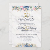 WIR MACHEN NOCH Elegant Floral Gold Marine Vow Ern Einladung (Vorne/Hinten)