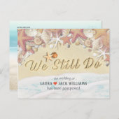Wir machen noch Hochzeitspause Sommer Beach Sand Ankündigungspostkarte (Vorne/Hinten)