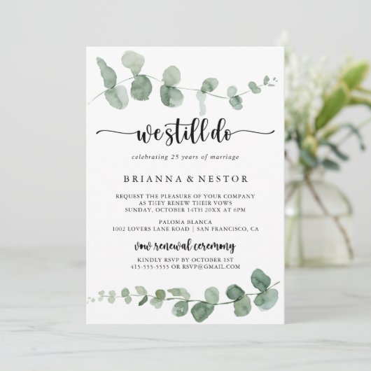 Wir machen noch immer eine grüne Eukalyptus-Vow-Er Einladung (Stehend Vorderseite)