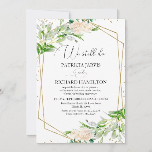 Wir machen noch immer Elegant Greenery Vow Renewal Einladung (Vorderseite)