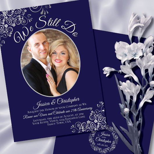 Wir machen noch Navy Blue & Silver Wedding Vow Ern Einladung