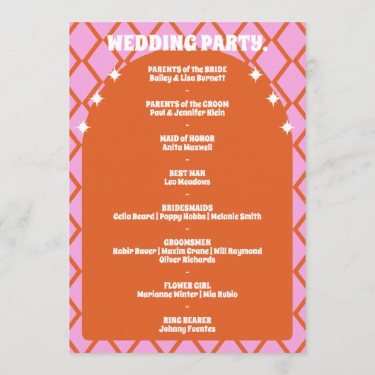 Wir machen Orange Retro Boho Hochzeitsorden Programm (Rückseite)