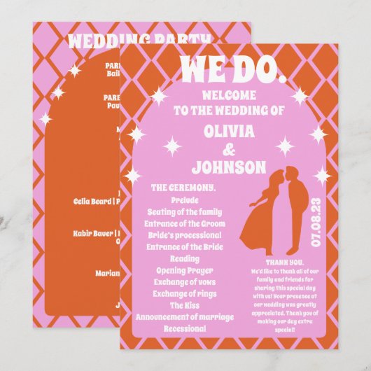 Wir machen Orange Retro Boho Hochzeitsorden Programm (Vorne/Hinten)