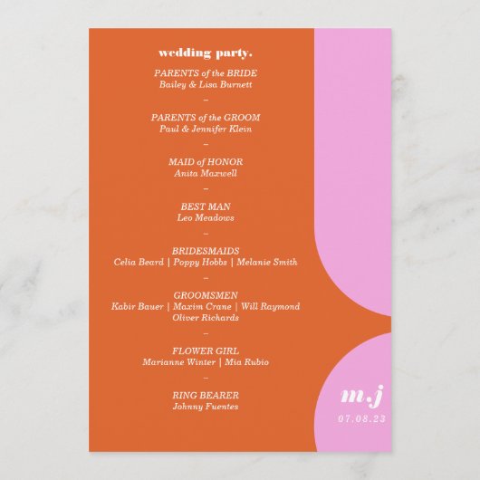 Wir machen Orange Retro Style Wedding Order of Ser Programm (Rückseite)