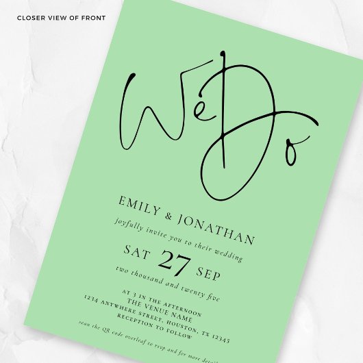 Wir machen QR-Code Celadon Green Wedding Einladung