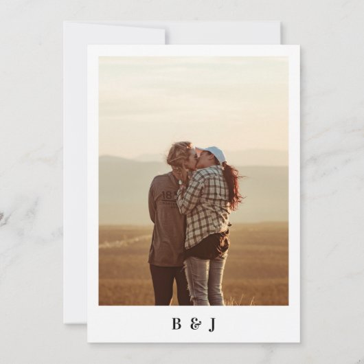 Wir machen Retro Script Typografie & Foto Monogram Einladung (Rückseite)