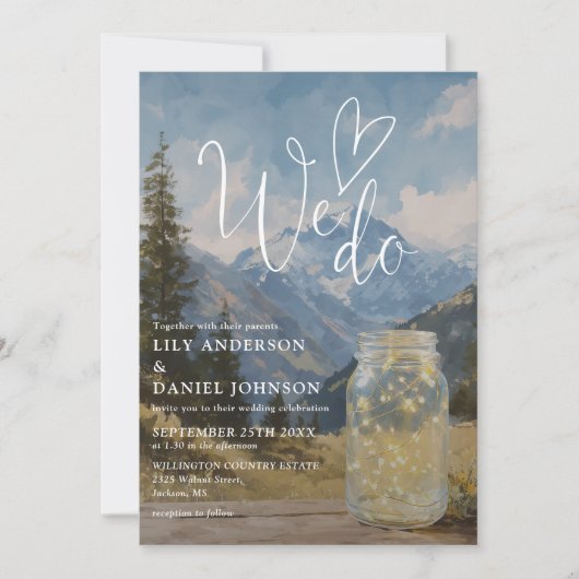 Wir machen Rustikale Boho-Berg-Mason-Jar-Hochzeit Einladung (Vorderseite)