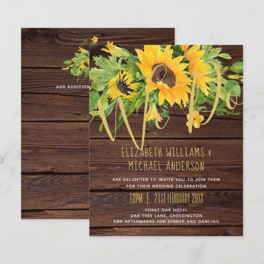 Wir machen rustikale Sonnenblumen Wood Boho Weddin (Vorne/Hinten)