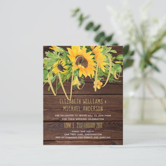 Wir machen rustikale Sonnenblumen Wood Boho Weddin (Stehend Vorderseite)