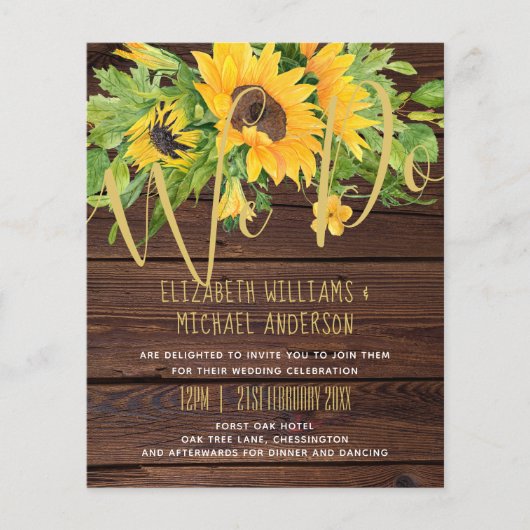 Wir machen rustikale Sonnenblumen Wood Boho Weddin (Vorderseite)