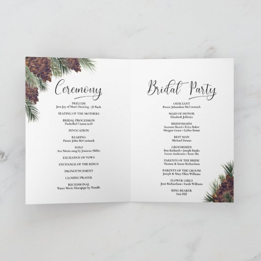 Wir machen Rustikale Wasserfarben Pinecones Hochze Programm (Innenseite)