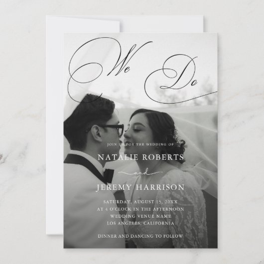 Wir machen Script 2 Fotos QR Code Lässig Hochzeit Einladung (Vorderseite)