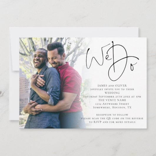 Wir machen Script Foto QR Code Gay Wedding Einladung (Vorderseite)