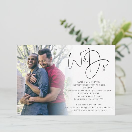 Wir machen Script Foto QR Code Gay Wedding Einladung (Stehend Vorderseite)