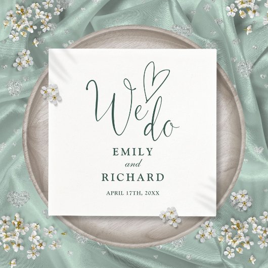 Wir machen Script Liebe Heart Emerald Green Weddin Serviette
