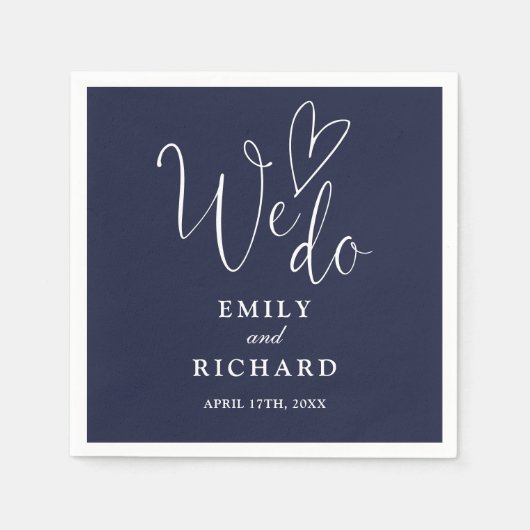 Wir machen Script Liebe Heart Navy Blue Wedding Serviette (Vorderseite)