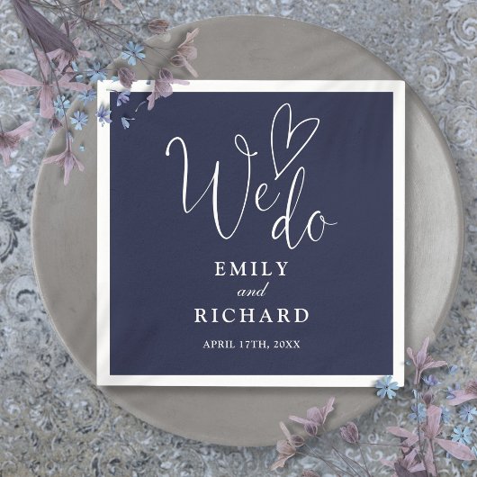 Wir machen Script Liebe Heart Navy Blue Wedding Serviette