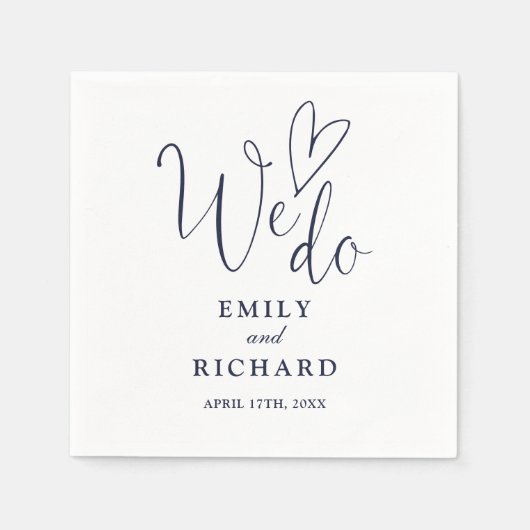 Wir machen Script Liebe Heart Navy Blue Wedding Serviette (Vorderseite)