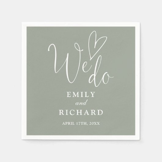 Wir machen Script Liebe Heart Sage Green Wedding Serviette (Vorderseite)