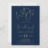 Wir machen Script QR Code Navy Blue Hochzeit Einladung (Vorderseite)