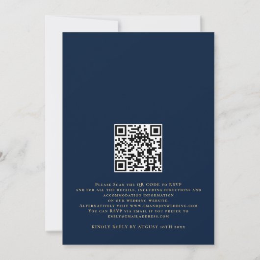 Wir machen Script QR Code Navy Blue Hochzeit Einladung (Rückseite)