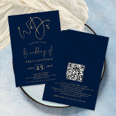 Wir machen Script QR Code Navy Blue Hochzeit Einladung