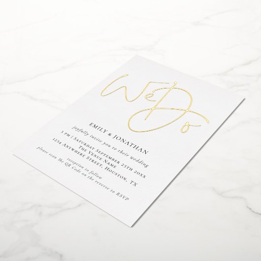 Wir machen Script QR Code Real Gold Foil Hochzeit Folieneinladung (Gedreht)