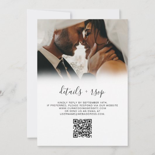 Wir machen Skript Foto Budget Hochzeit QR Code UAw Einladung (Rückseite)