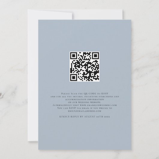 Wir machen Skriptdusty Blue QR Code Hochzeit Einladung (Rückseite)
