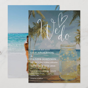 Wir machen Strandpalmen-Mason-Glas-Foto-Hochzeit Einladung