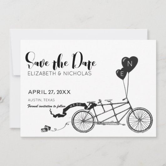 Wir machen Tandem-Fahrrad-Foto Save the Date (Vorderseite)
