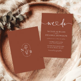 Wir machen Terracotta Minimalistisch Wedding Monog Einladung