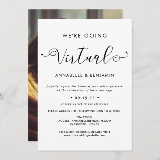 Wir machen virtuelles Hochzeitsstich Ankündigung (Vorne/Hinten)