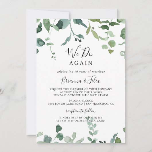 Wir machen wieder Script Green Foliage Vow Erneuer Einladung (Vorderseite)