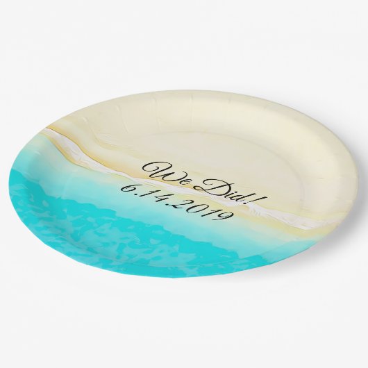 Wir machten Ocean Shore Aquamarinen Wasser hübsche Pappteller (Schrägansicht)