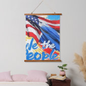 Wir Menschen | American Flag Brushstroke Patrioti Wandteppich Mit Holzrahmen (Schlafzimmer)