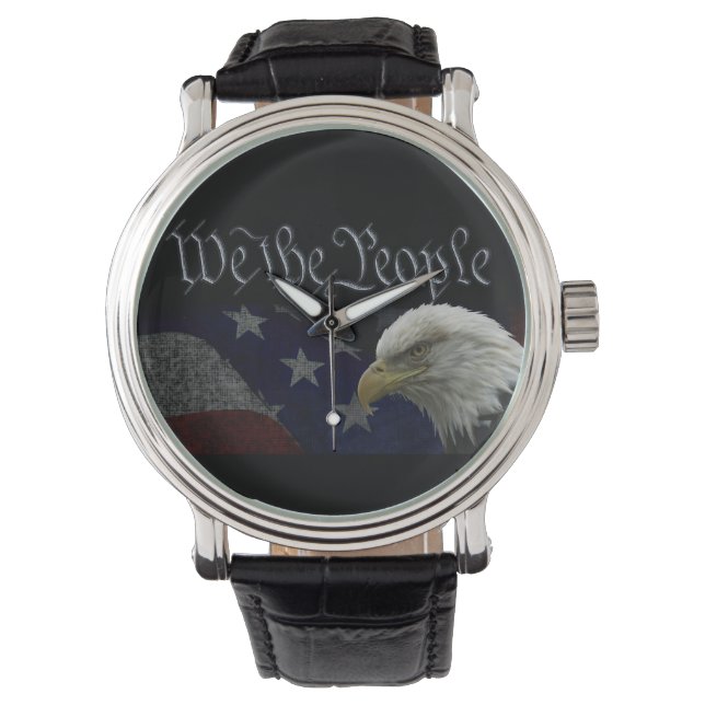 Wir Menschen Bald Adler Stars & Stripes Patriotic Armbanduhr (Vorderseite)