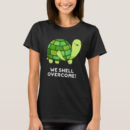 Wir Muschel überwinden Funny Tortoise Pun Dark BG T-Shirt (Vorderseite)