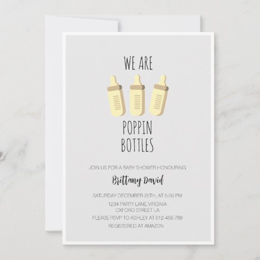 Wir packen Flaschen Neujahr Babydusche Einladung (Vorderseite)