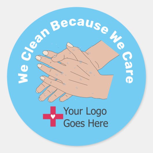 Wir reinigen, weil wir uns kümmern runder aufkleber (Vorderseite)